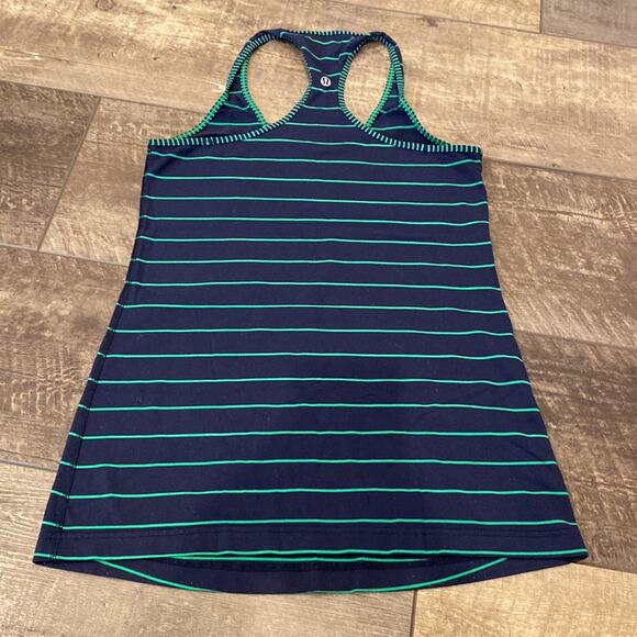 LULULEMON Navy Blue Green Stripe Cool Racerback Tank 8 - Picture 6 of 6